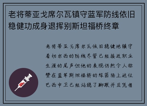老将蒂亚戈席尔瓦镇守蓝军防线依旧稳健功成身退挥别斯坦福桥终章